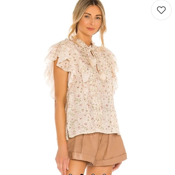 Cleobella Katy Victorian Floral Cream Ruffled Tie Front Blouse size XS - Picture 2 of 12